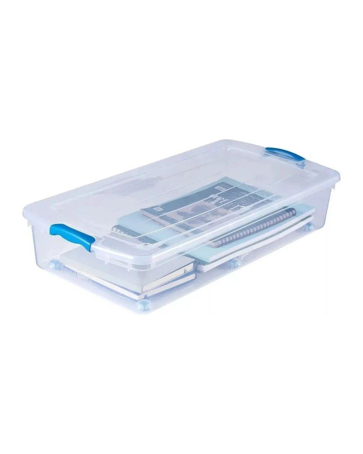 Caja Organizadora Bajo Cama Plástico 36L Transparente Con Ruedas Y Tapa-0