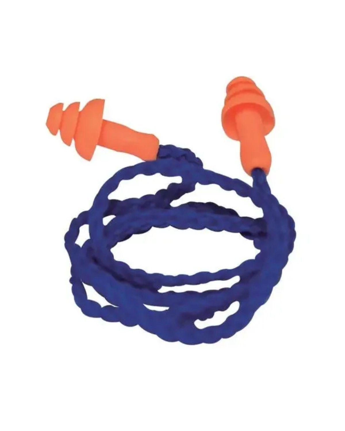 Tapón Auditivo Reutilizable Naranja Con Cordón para Protección Acústica-1