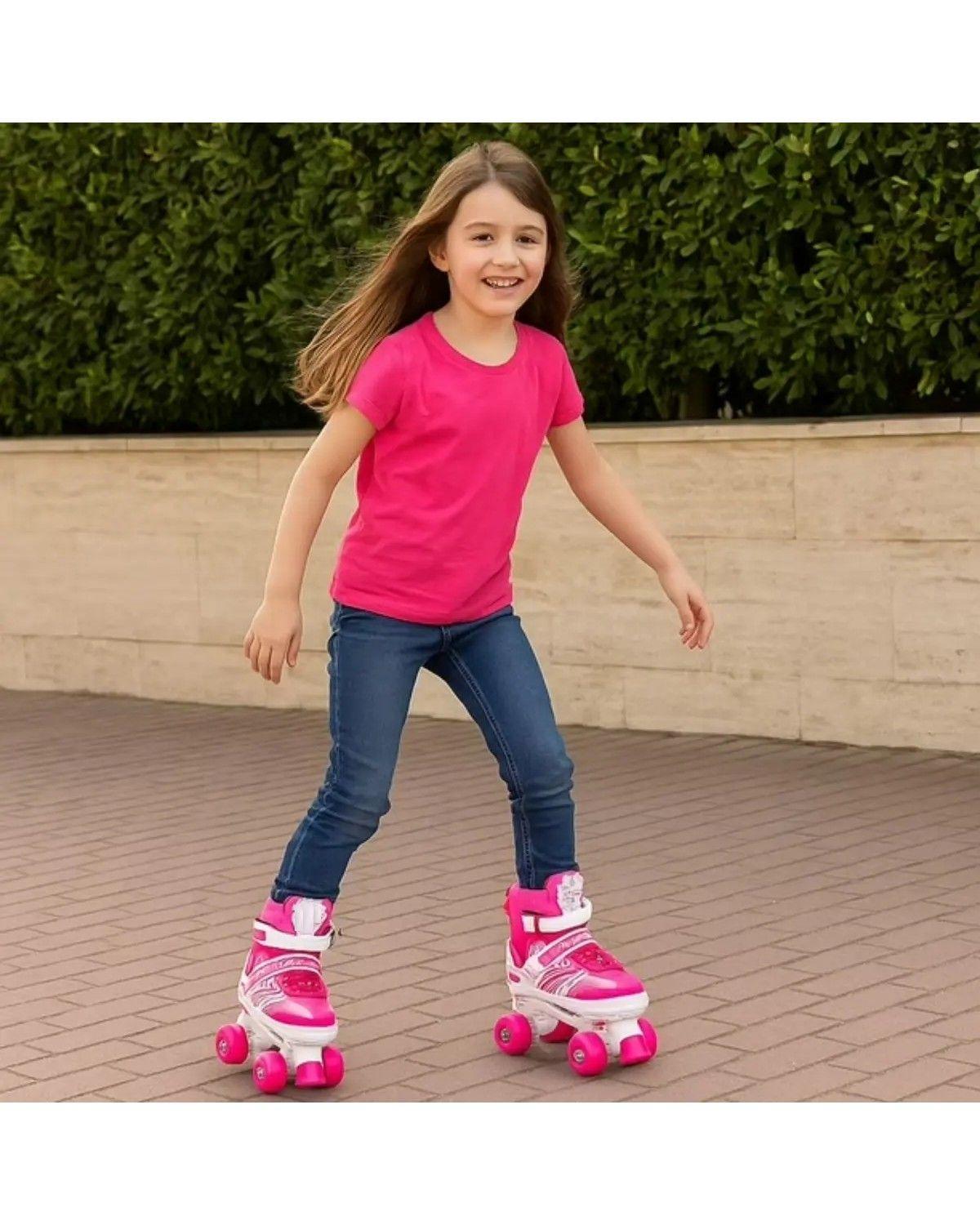 Patines 4 Ruedas Ajustable Artísticos Rosado Para Niñas Talle De Los Patines Xs-3