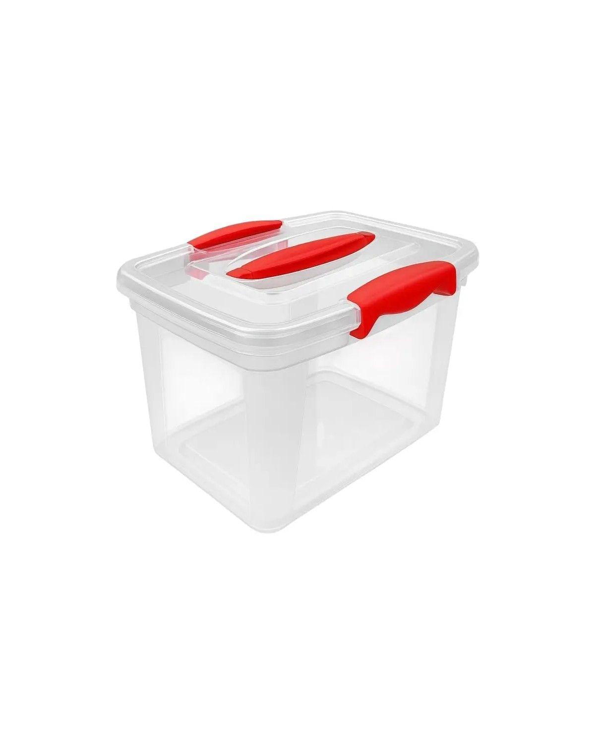 Caja Plástica Organizador Transparente 6L con Tapa Roja-0