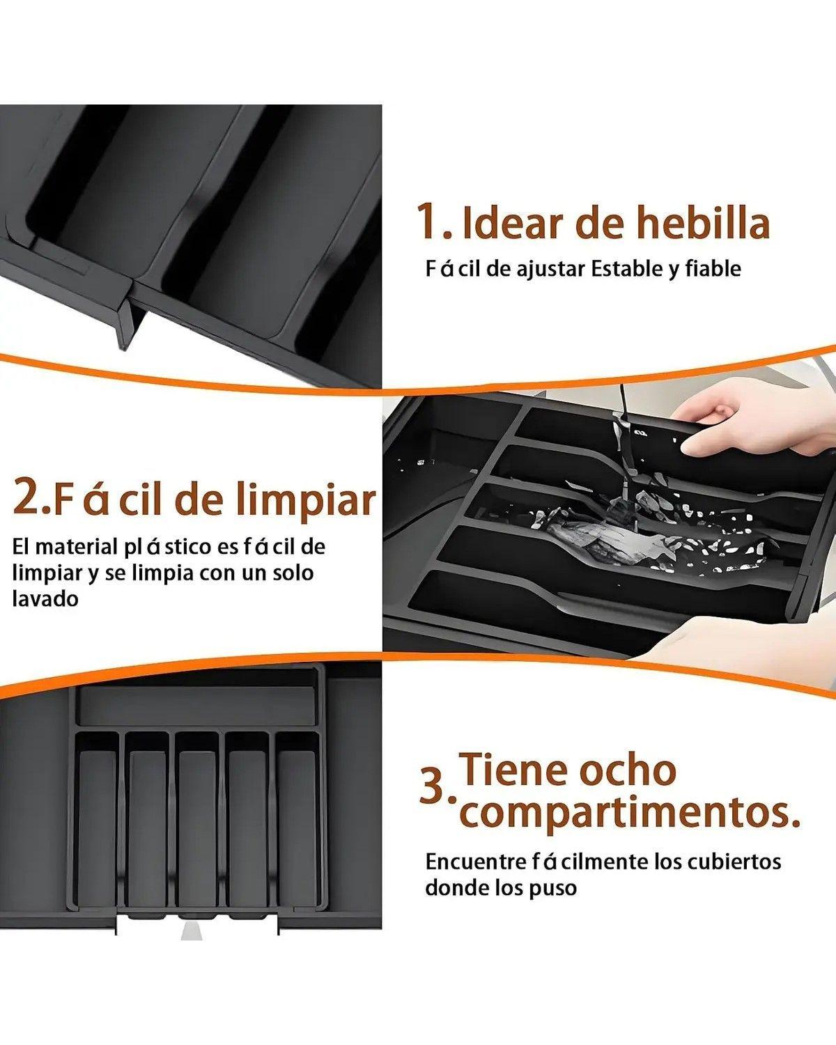 Organizadores De Cubiertos Utensilios Cajon 8 Compartimento Negro-2