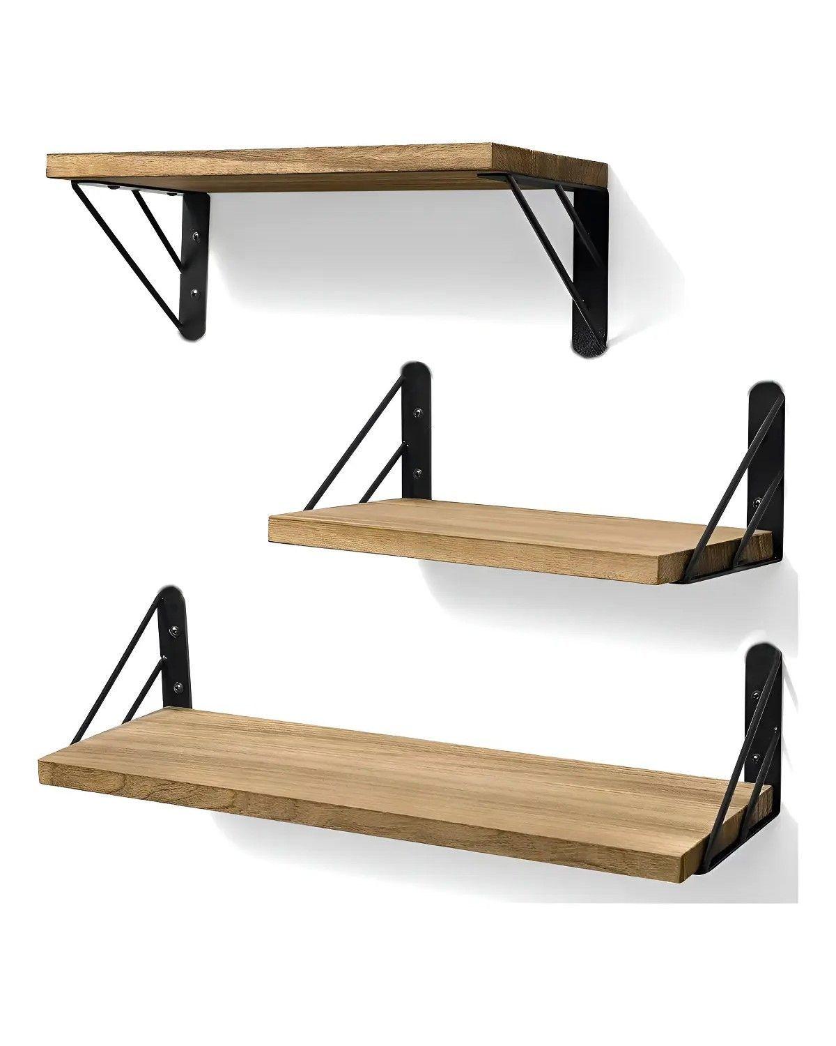 Repisas Flotantes de Madera Soportes Metal Baño Marrón-0