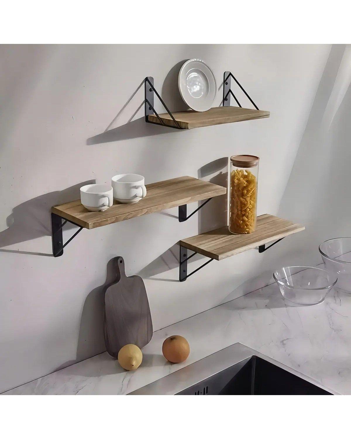 Repisas Flotantes de Madera Soportes Metal Baño Marrón-1
