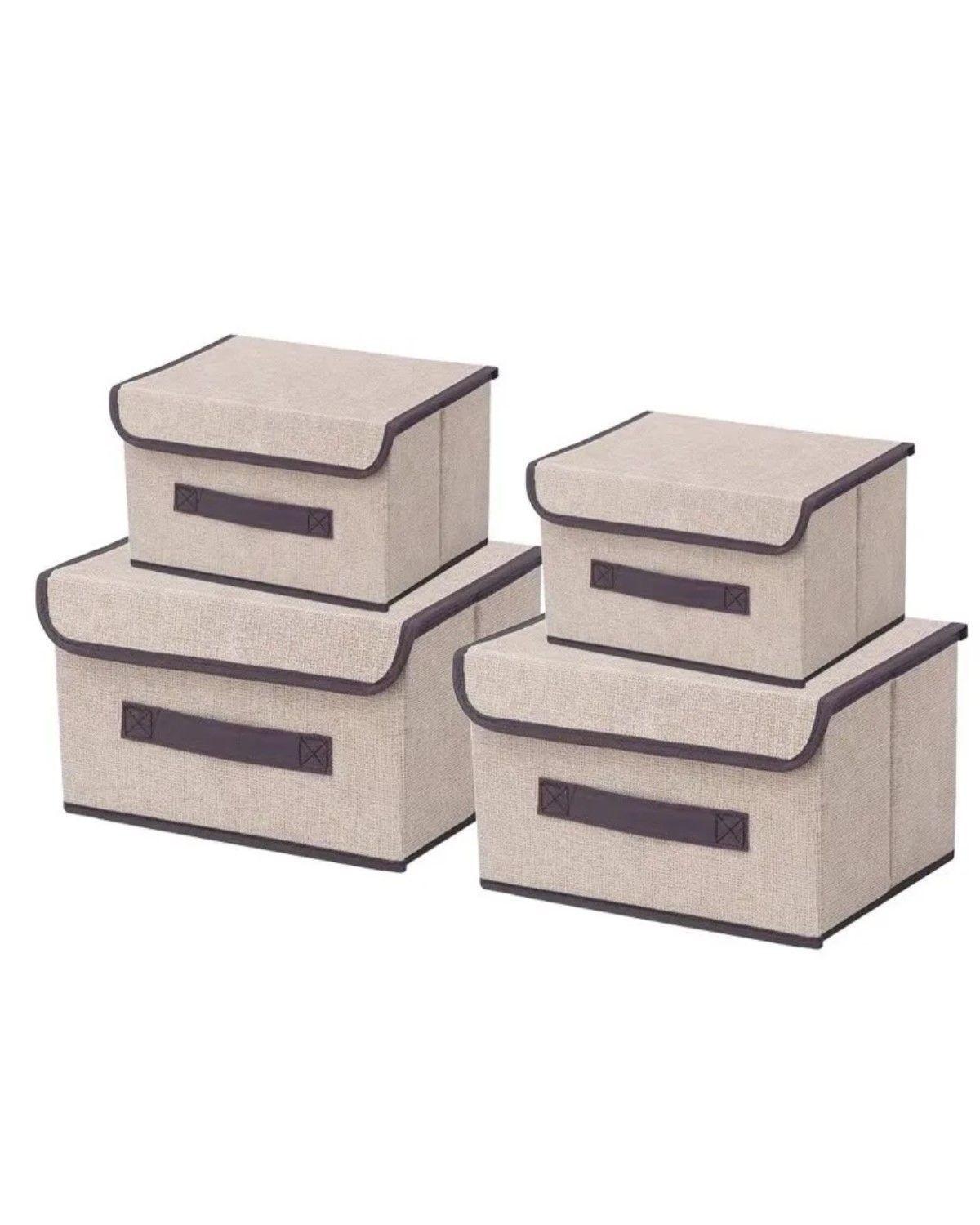 4 Unidades Cajas Organizadoras De Tela Plegables Con Tapas CREMA-0
