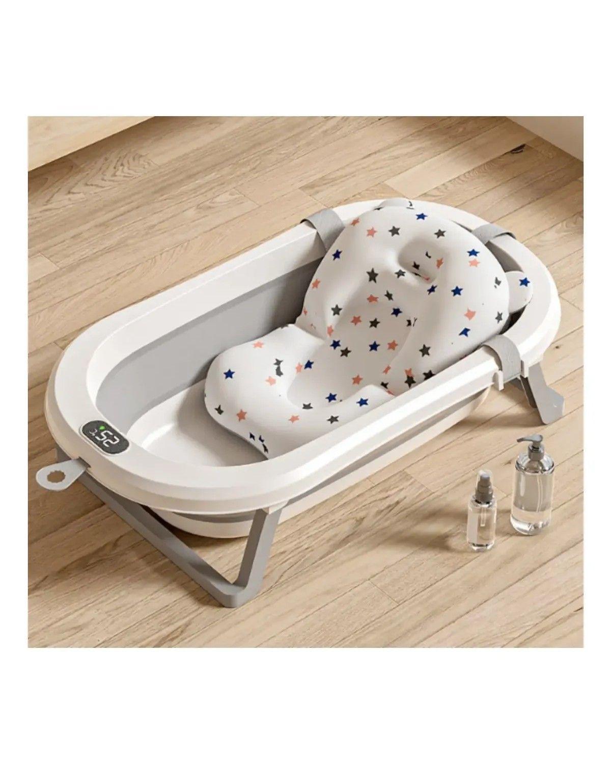 Tina Bebe Bañera Plegable Con Termometro + Cojin Suave Baño-2
