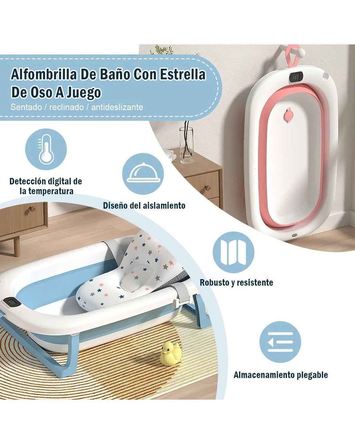 Tina Bebe Bañera Plegable Con Termometro + Cojin Suave Baño-3