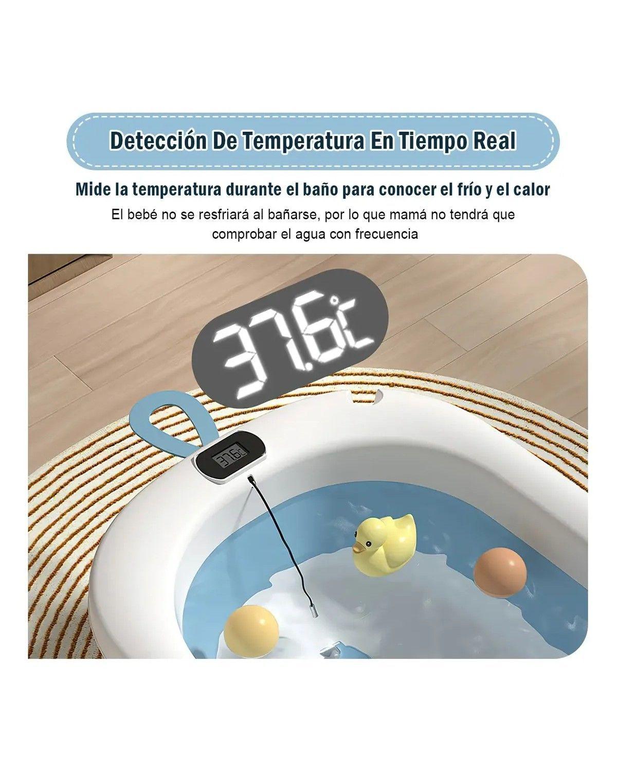 Tina Bebe Bañera Plegable Con Termometro + Cojin Suave Baño-4