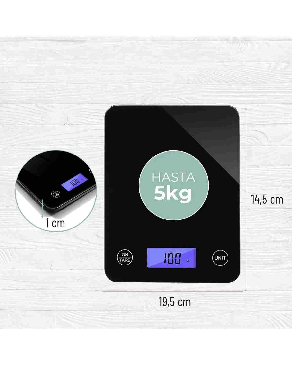 Balanza Pesa Digital Cocina Gramera Cubierta Vidrio 5 Kilos Color Negro-2