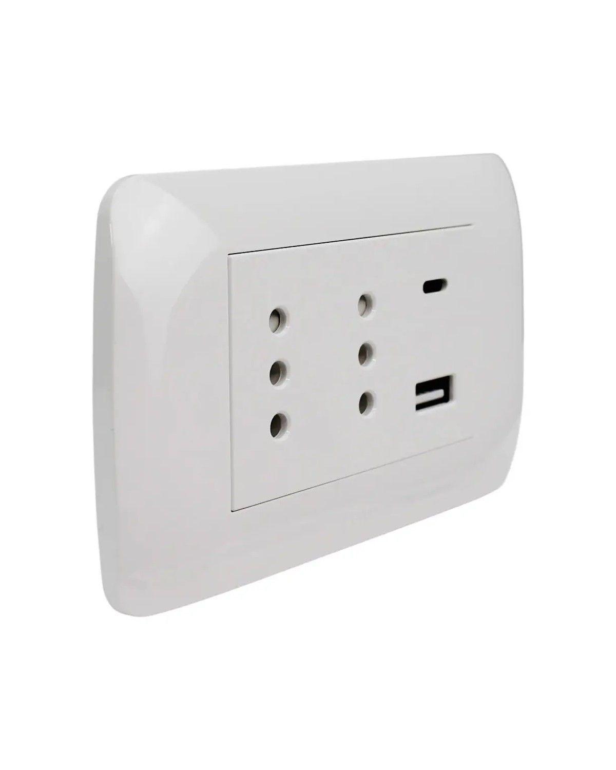 Tomacorriente Dúplex con USB y USB-C de 10A Blanco para Carga de Celulares-3