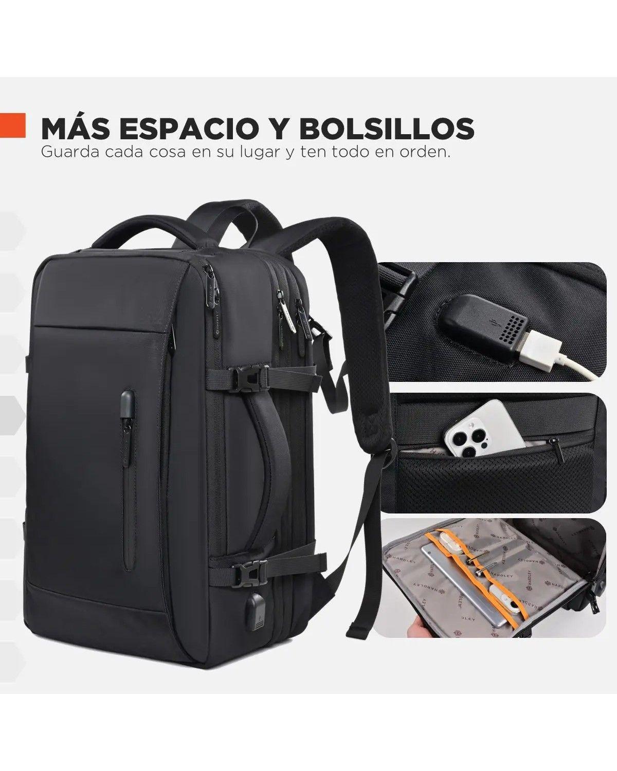 Mochila Para Viaje Notebook 40l Nylon Balistico +usb Negro-3