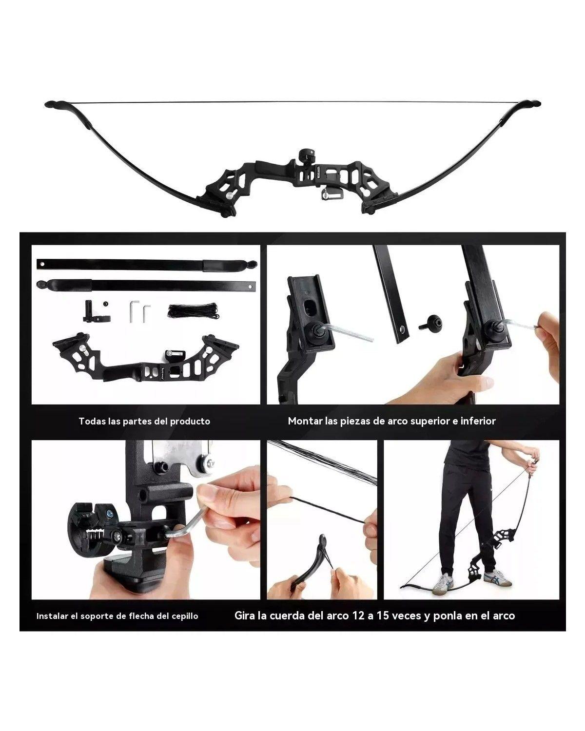 Arco Recurvo Deportivo Con Flechas Y Accesorios Para Adultos Negro Diestro-2