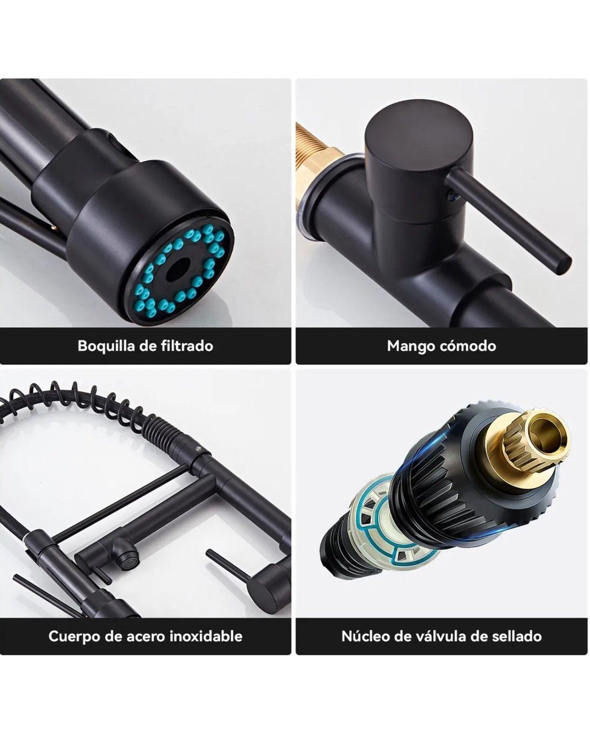 Llave Cocina Monomando Triple Lavaplatos Flexible Negro Negro Mate-1