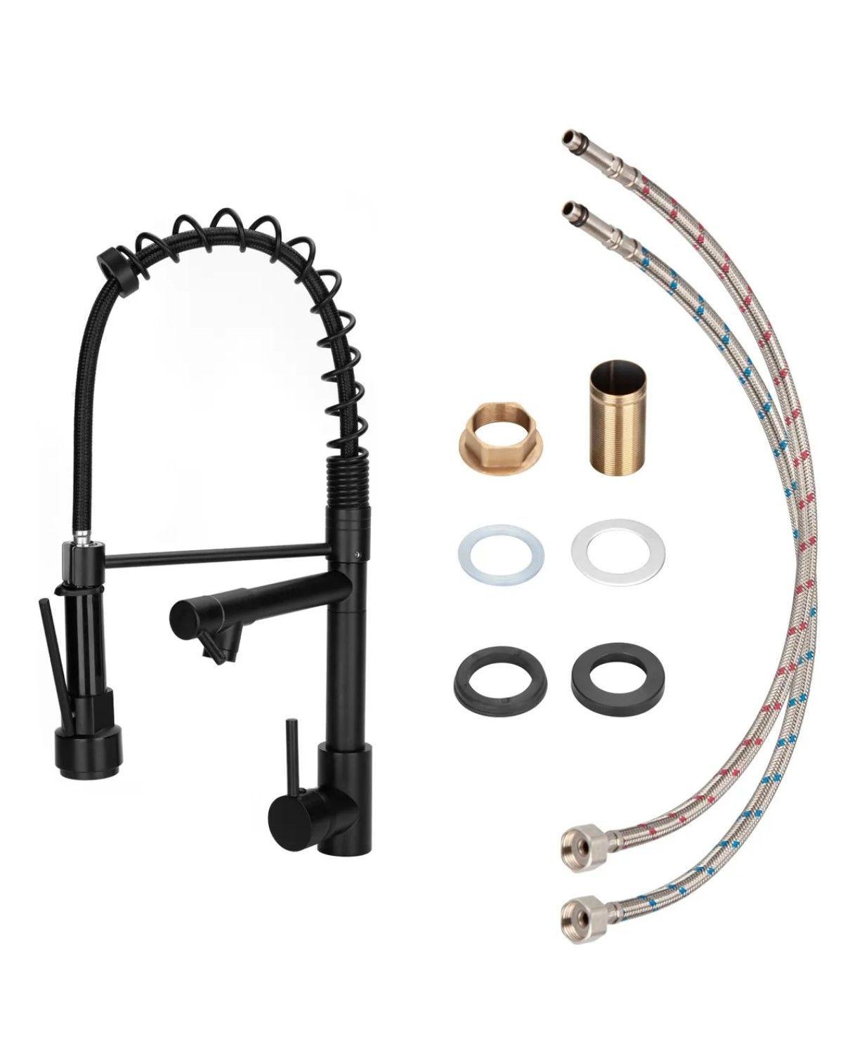 Llave Cocina Monomando Triple Lavaplatos Flexible Negro Negro Mate-2