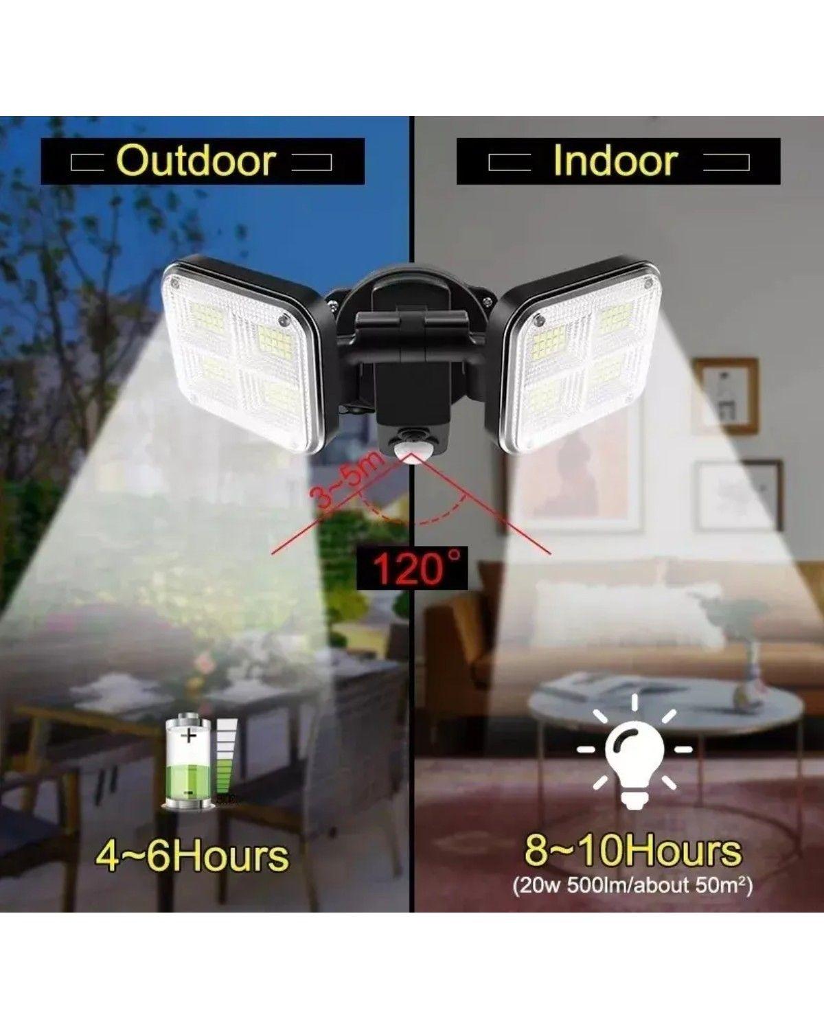 Luz Solar Foco Triple Cabezal Con Sensor De Movimientos-2