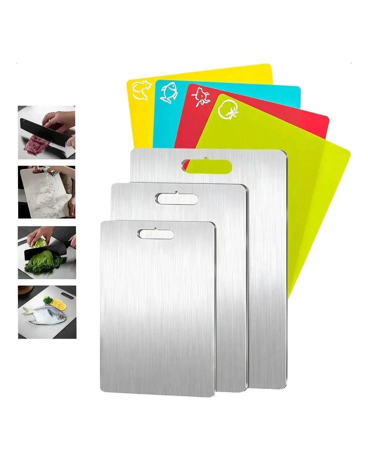 Kit 7 Tablas De Picar Alimento De Cocina Acero Inoxidable-0