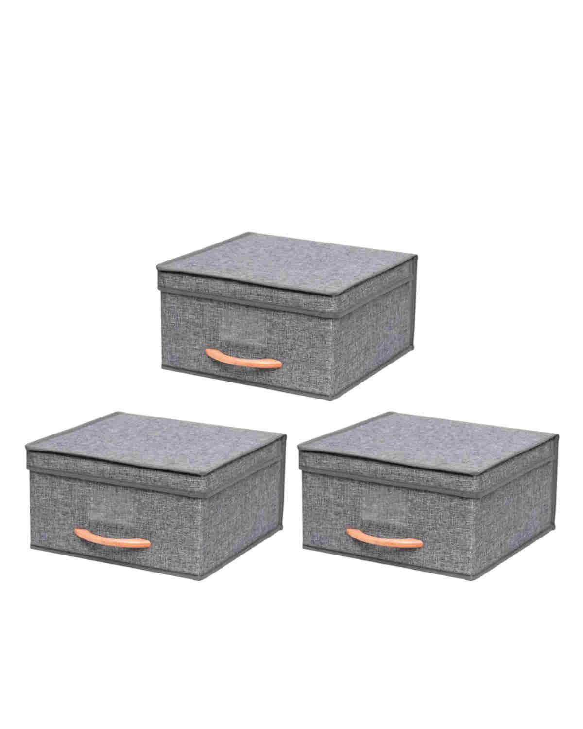 Pack 3 Cajas Organizadoras Plegables Gris Poliester con Tapa 15L-0