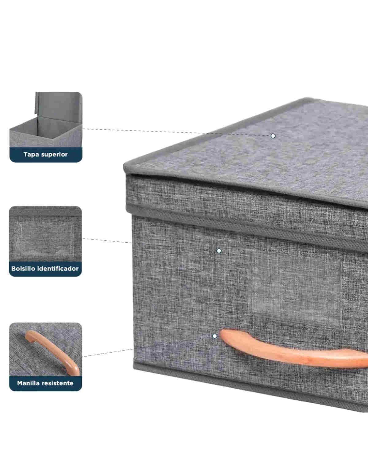 Pack 3 Cajas Organizadoras Plegables Gris Poliester con Tapa 15L-1