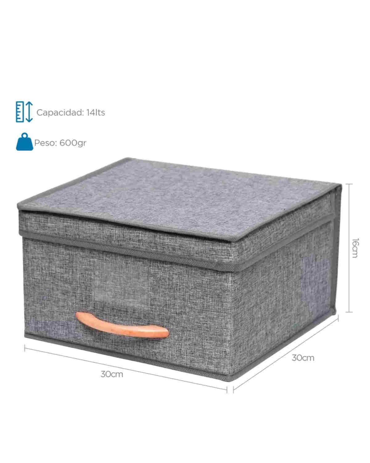 Pack 3 Cajas Organizadoras Plegables Gris Poliester con Tapa 15L-2