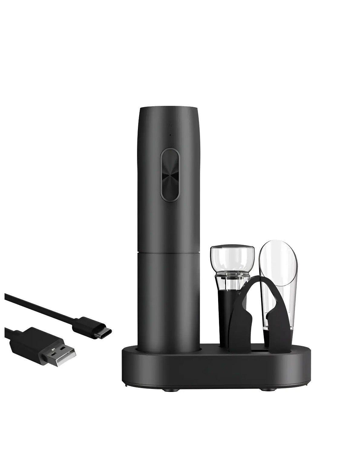 Juego de abridor eléctrico de botellas de vino con base de carga, negro, abridor automático de botel-0