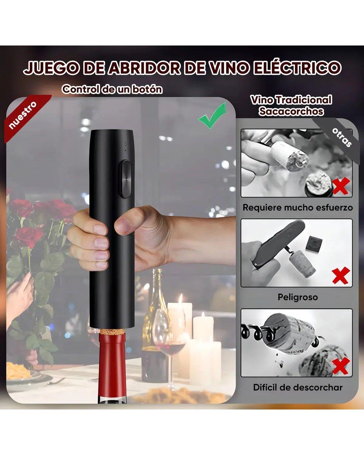 Juego de abridor eléctrico de botellas de vino con base de carga, negro, abridor automático de botel-1
