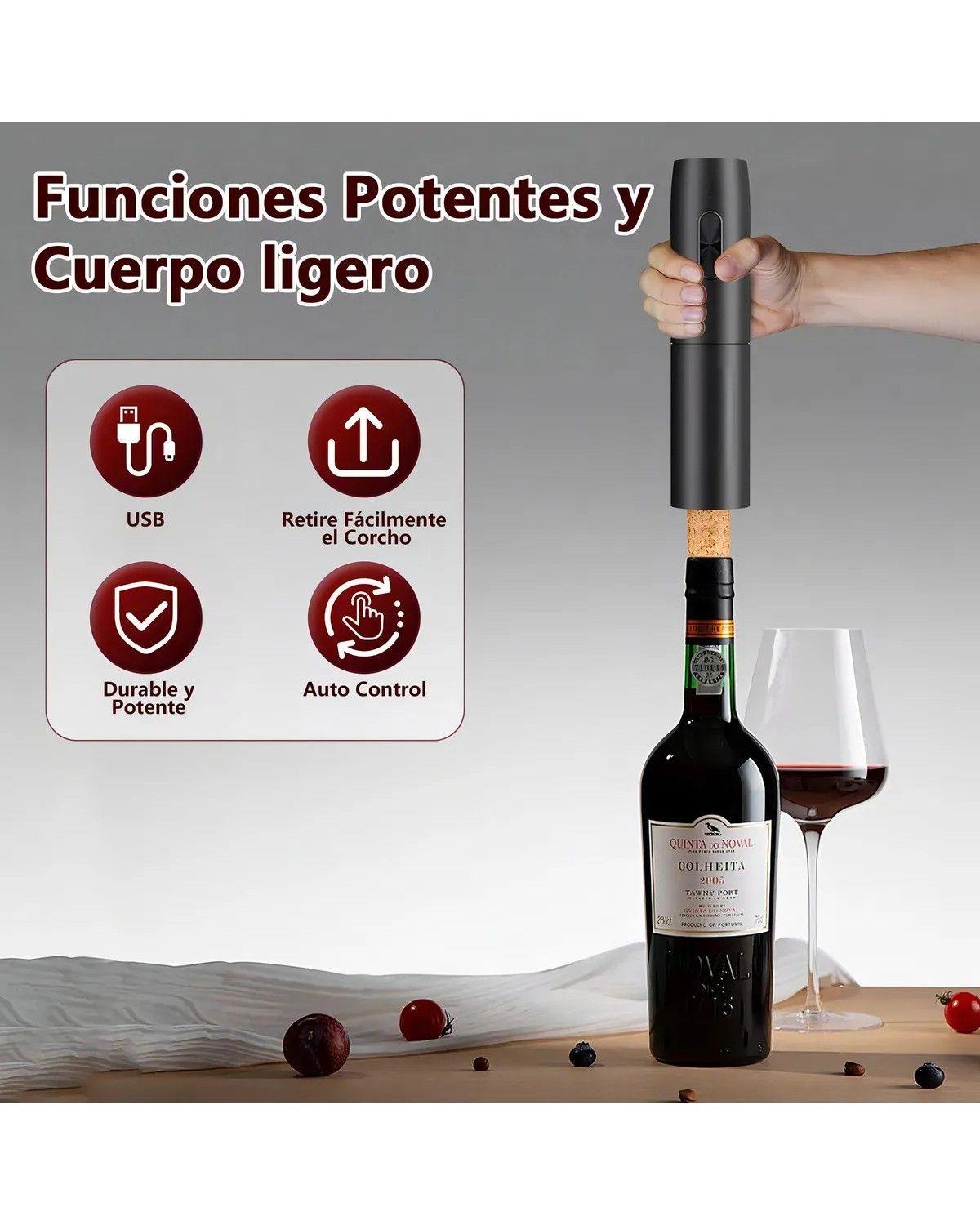 Juego de abridor eléctrico de botellas de vino con base de carga, negro, abridor automático de botel-3