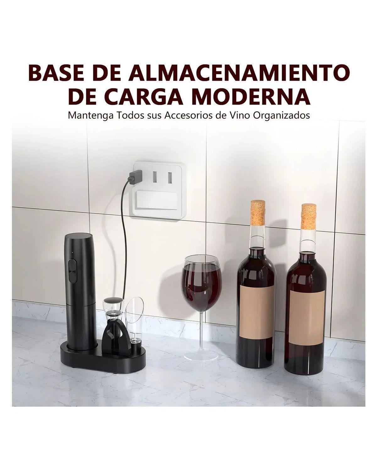 Juego de abridor eléctrico de botellas de vino con base de carga, negro, abridor automático de botel-4