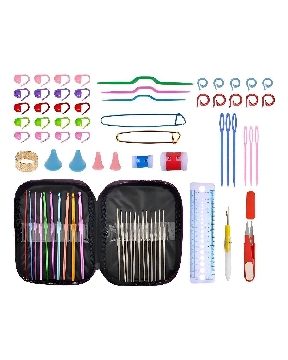 Set Crochet 74 Pcs Palillos Accesorios De Tejer Con Estuche-0