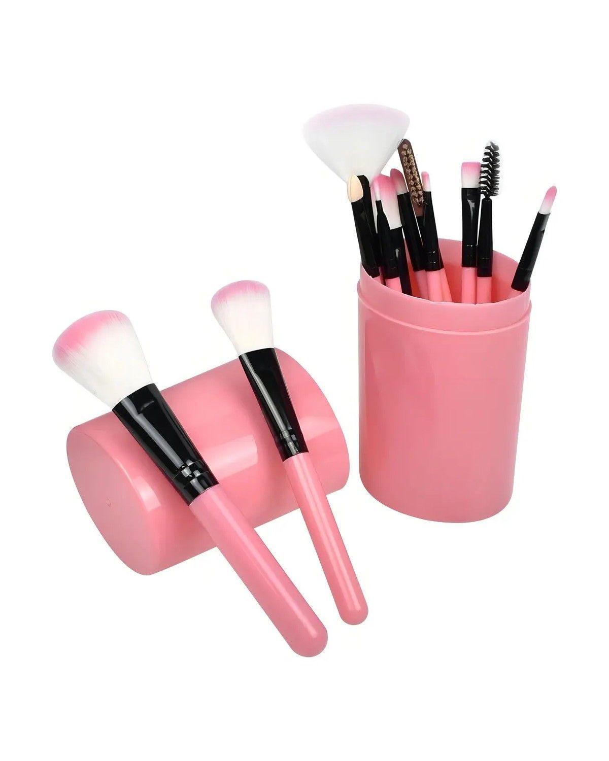 Set 12 Brochas Maquillaje Profesional Cepillos Color Rosa-3