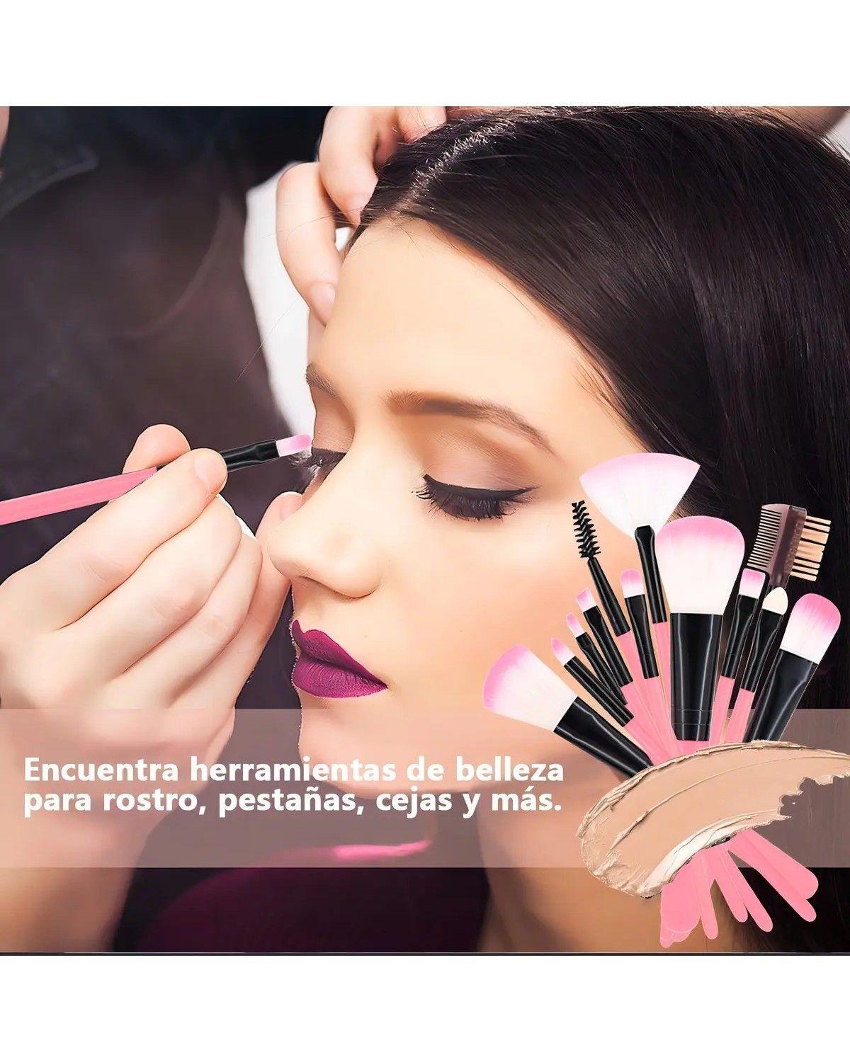 Set 12 Brochas Maquillaje Profesional Cepillos Color Rosa-4