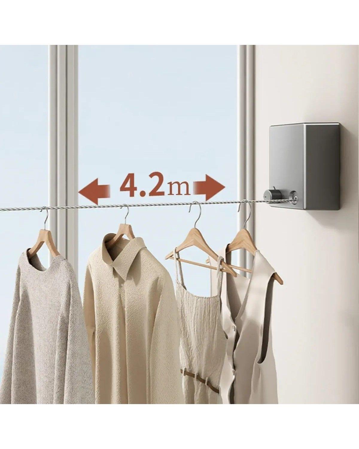 Tendedero Retráctil Ropa Anticaída Acero Inoxidable 4.2m - Negro-2