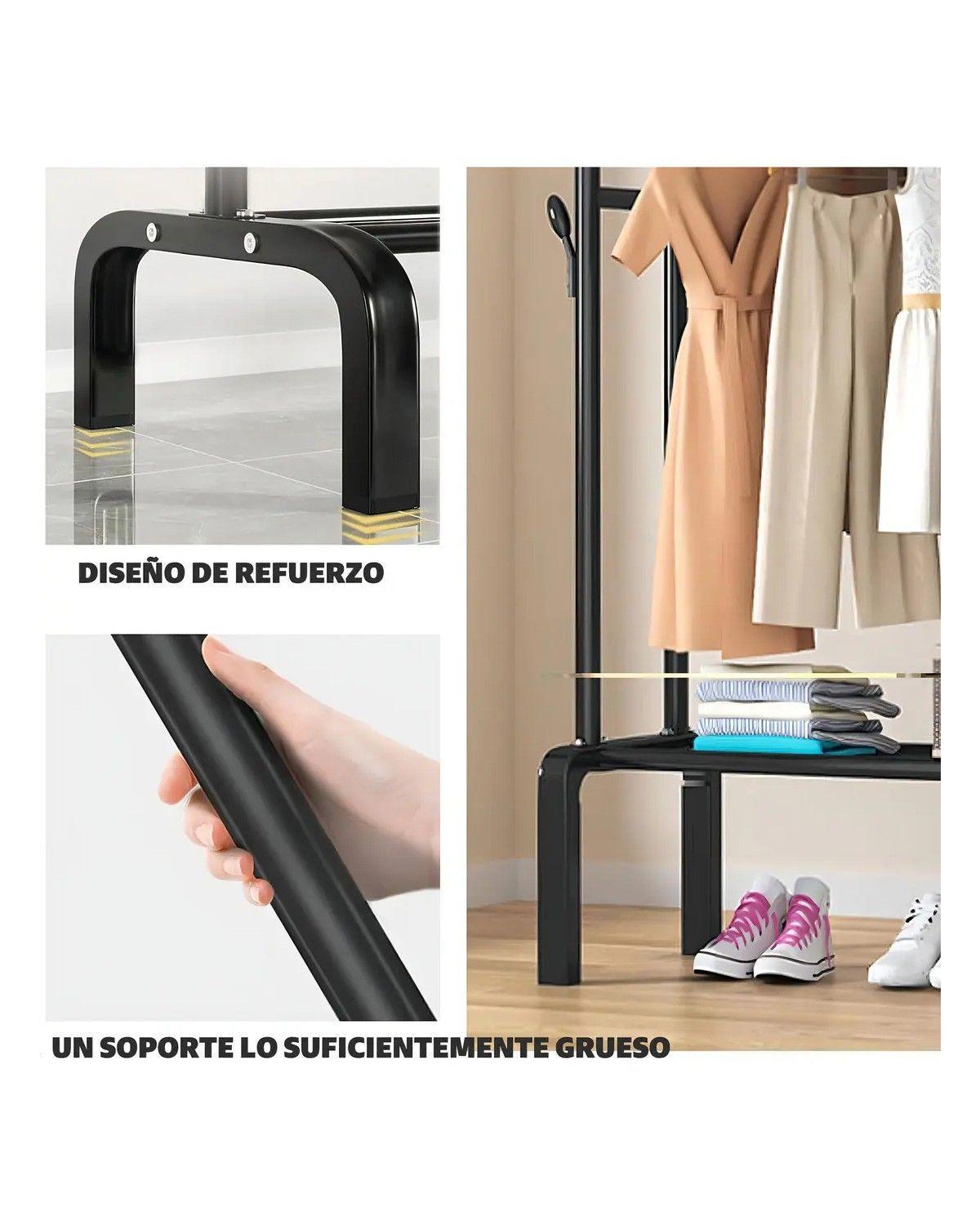Perchero Organizador Ropa y Zapatos Doble Barra Negro 80kg-2
