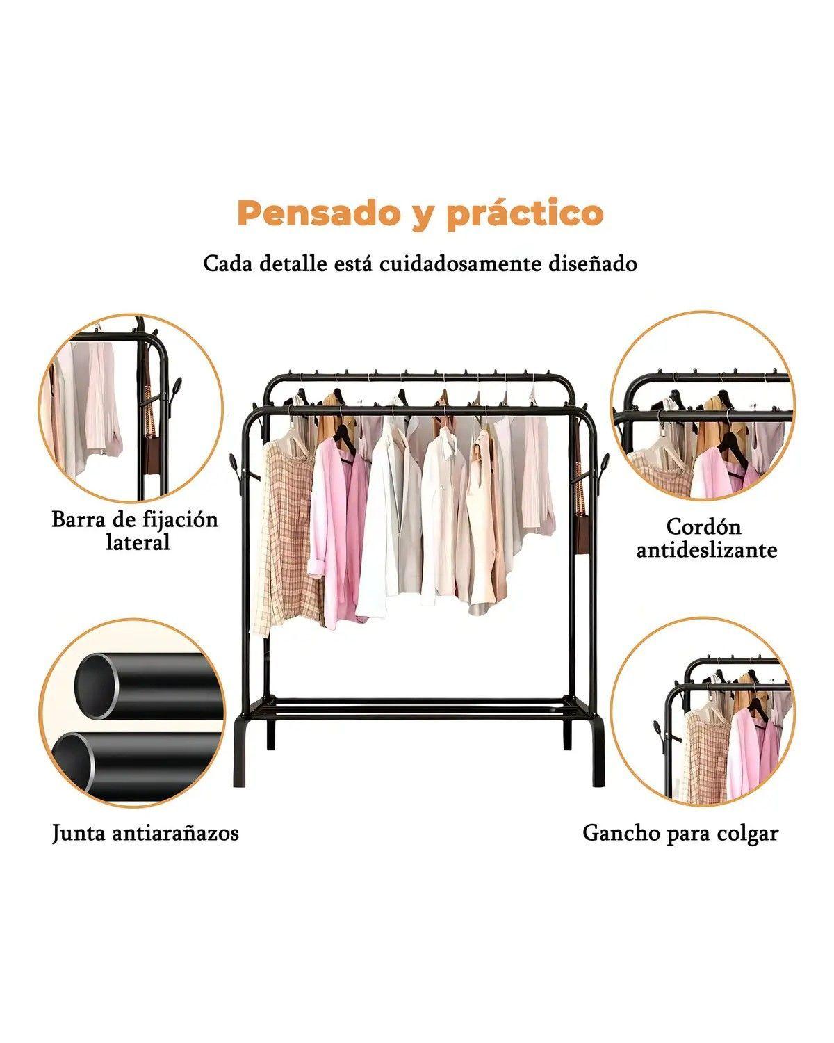 Perchero Organizador Ropa y Zapatos Doble Barra Negro 80kg-3