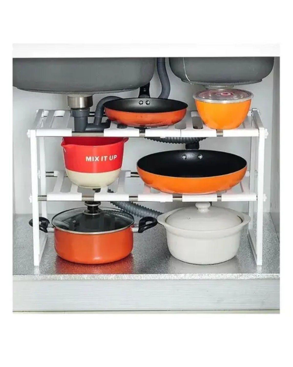 Organizador Ajustable Cocina Baño 2 Niveles 50-70cm Blanco-2