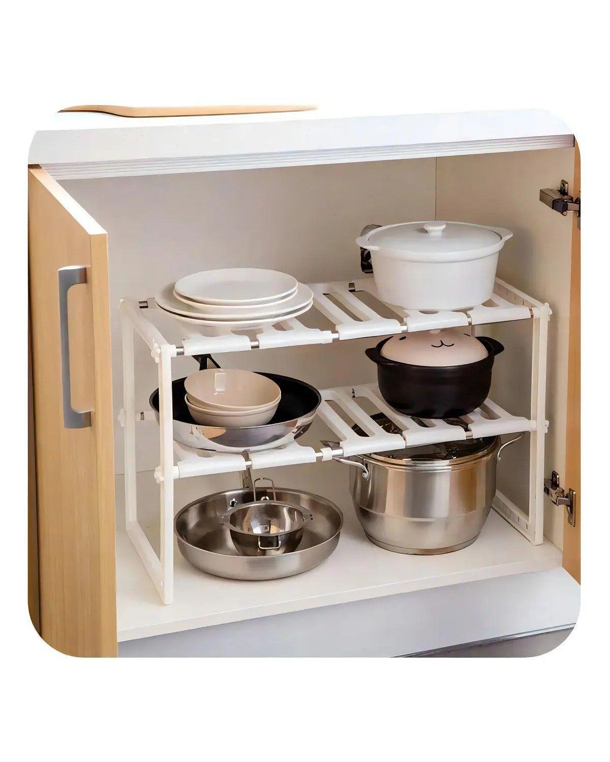 Organizador Ajustable Cocina Baño 2 Niveles 50-70cm Blanco-3