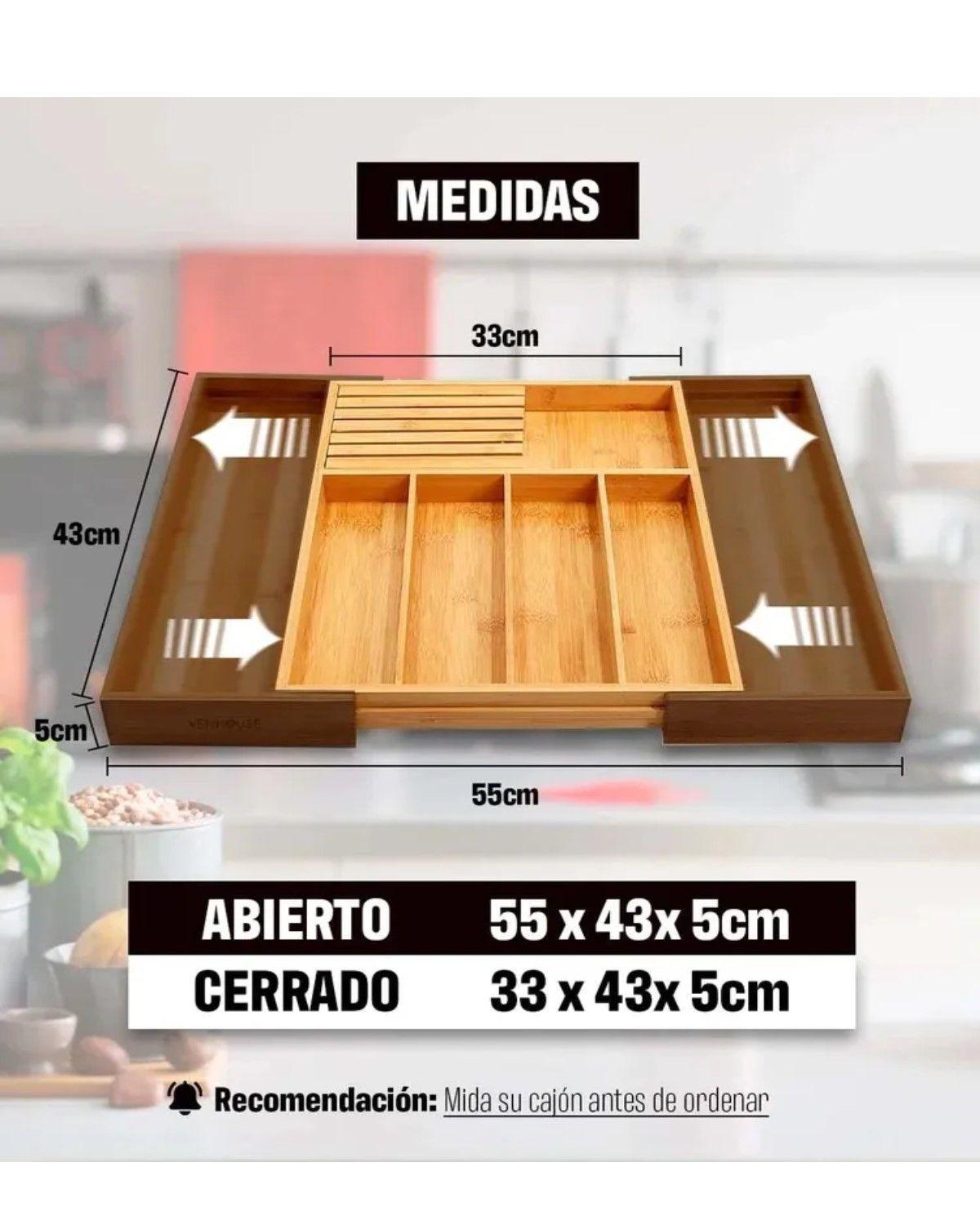 Organizador De Cubiertos Bambú Ajustable 7 Compart Bambú-2