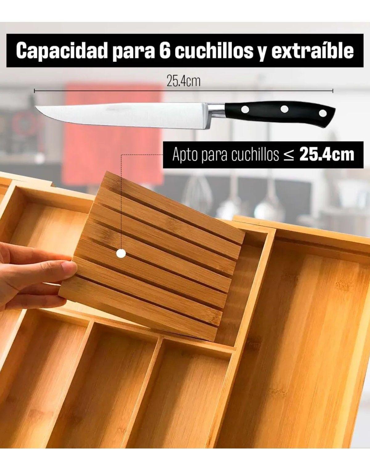 Organizador De Cubiertos Bambú Ajustable 7 Compart Bambú-3
