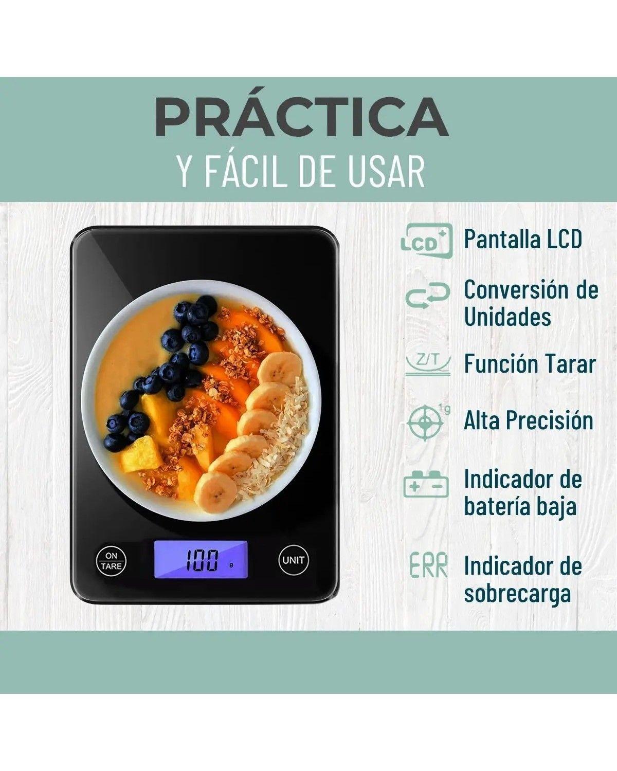 Balanza Pesa Digital Cocina, Gramera Cubierta Vidrio 5 Kilos Color Negro-1