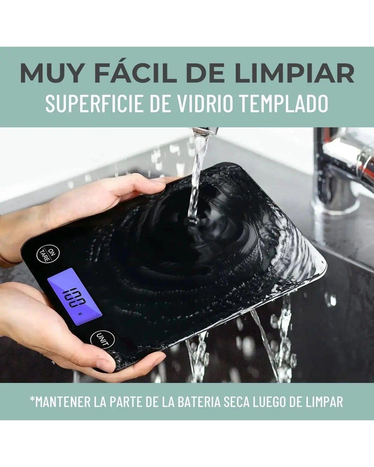 Balanza Pesa Digital Cocina, Gramera Cubierta Vidrio 5 Kilos Color Negro-2