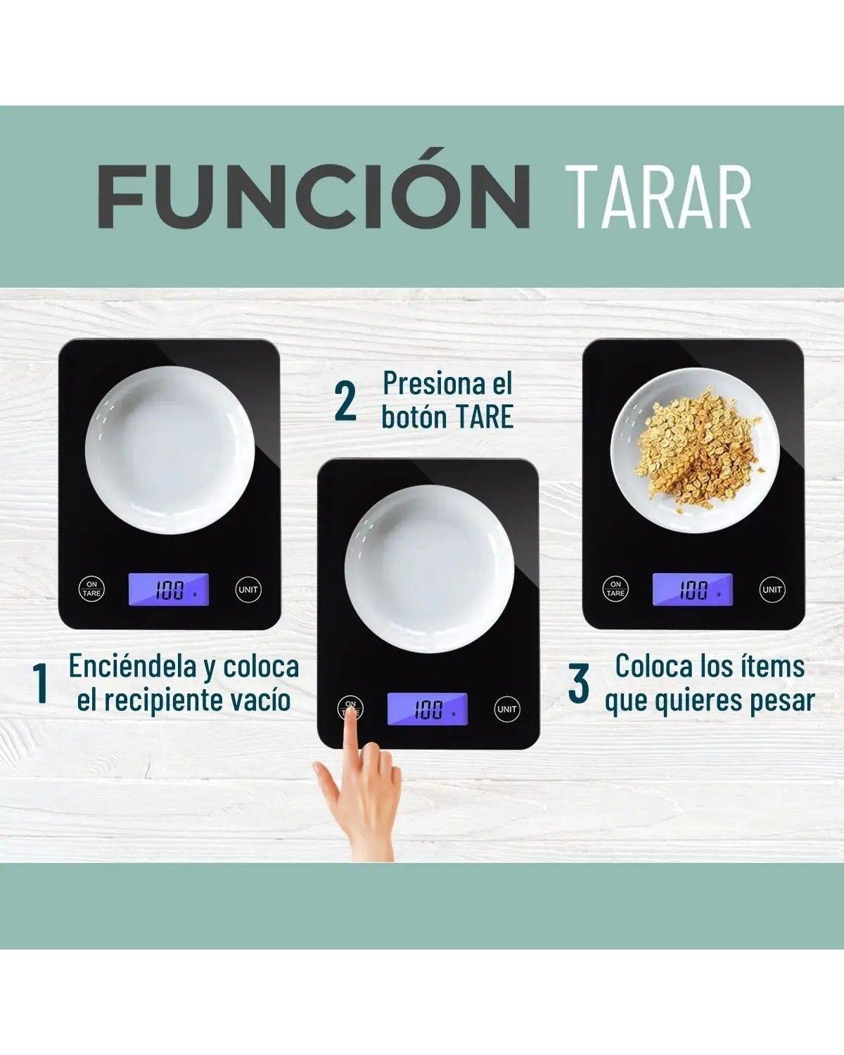 Balanza Pesa Digital Cocina, Gramera Cubierta Vidrio 5 Kilos Color Negro-3