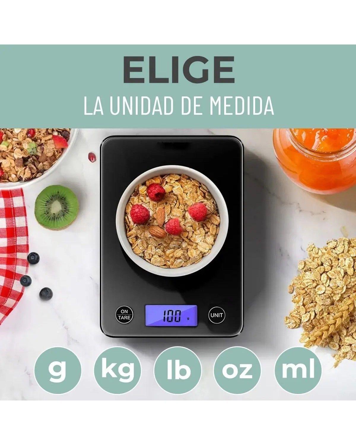 Balanza Pesa Digital Cocina, Gramera Cubierta Vidrio 5 Kilos Color Negro-4