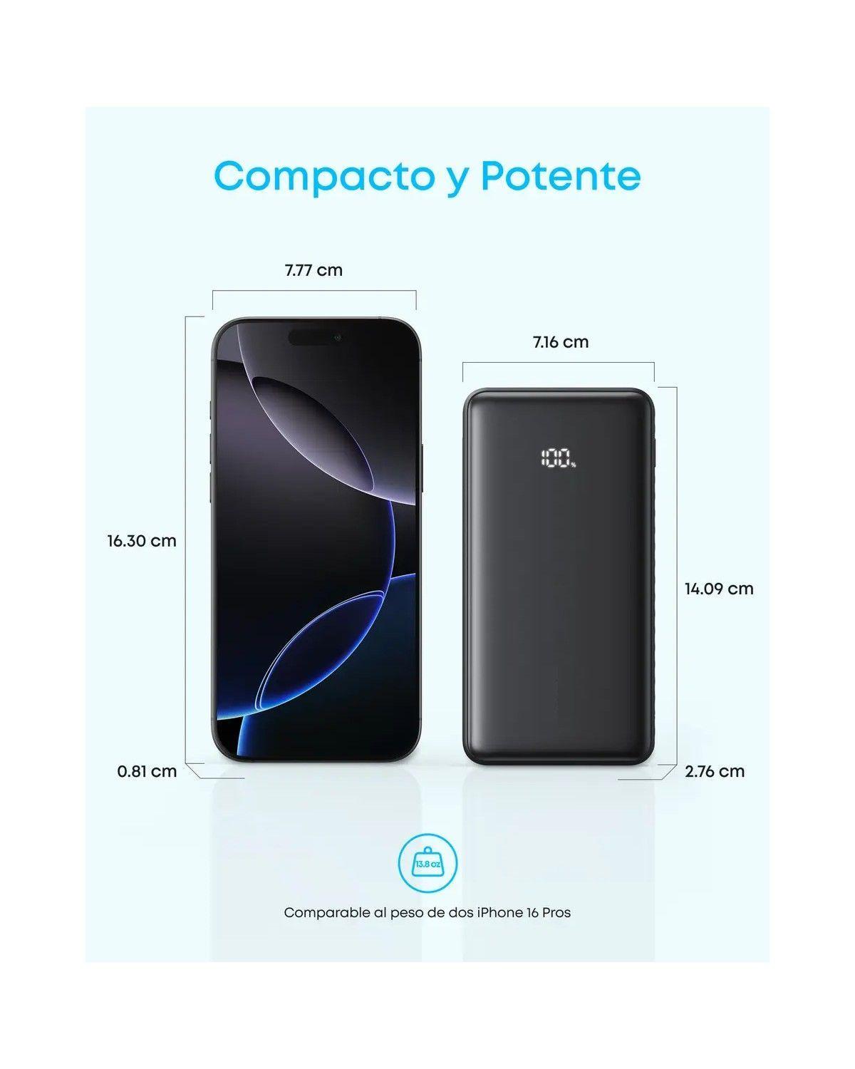 Cargador Portátil Powerbank 20000mAh, 22.5W Carga Rápida, Bateria Externa con Cable USB-C-4