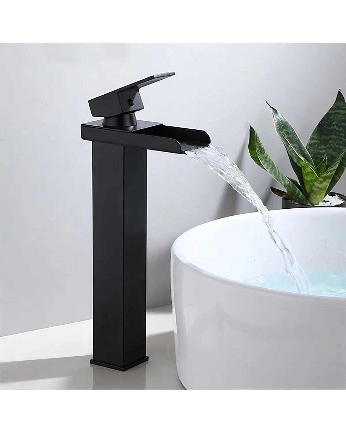 Llave Monomando Lavamanos Lavatorio Alta Cascada Negro-2