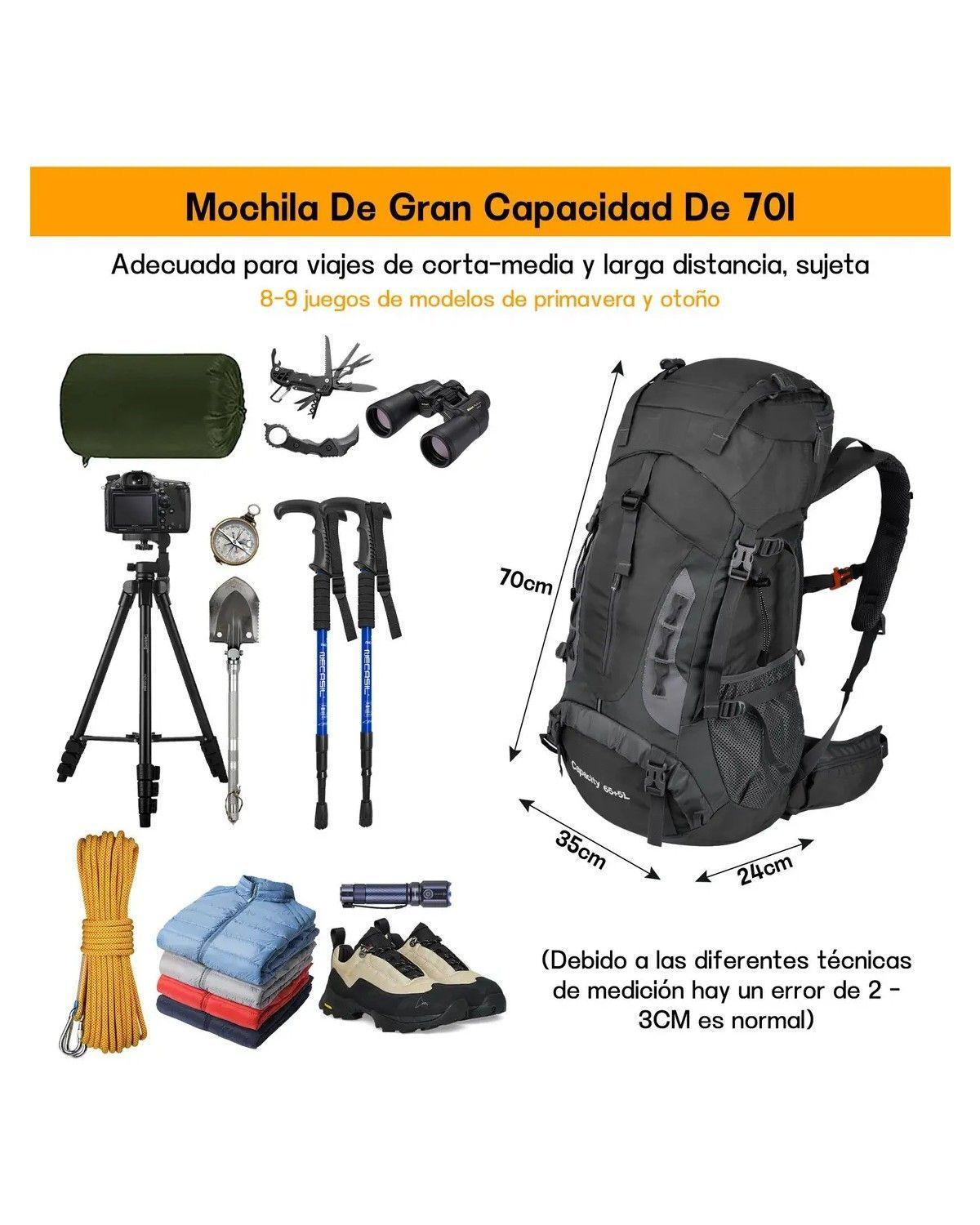 Mochila Impermeable Trekking Camping Senderismo Viajes 70l Color Negro-1