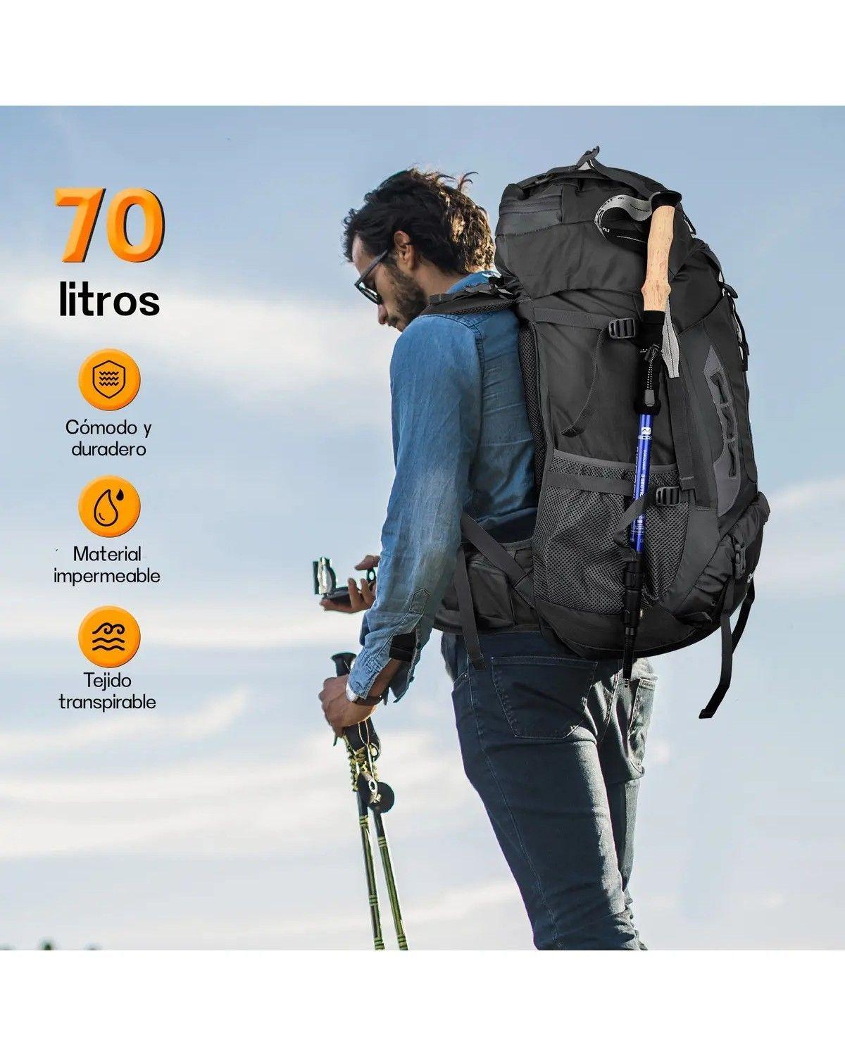 Mochila Impermeable Trekking Camping Senderismo Viajes 70l Color Negro-2