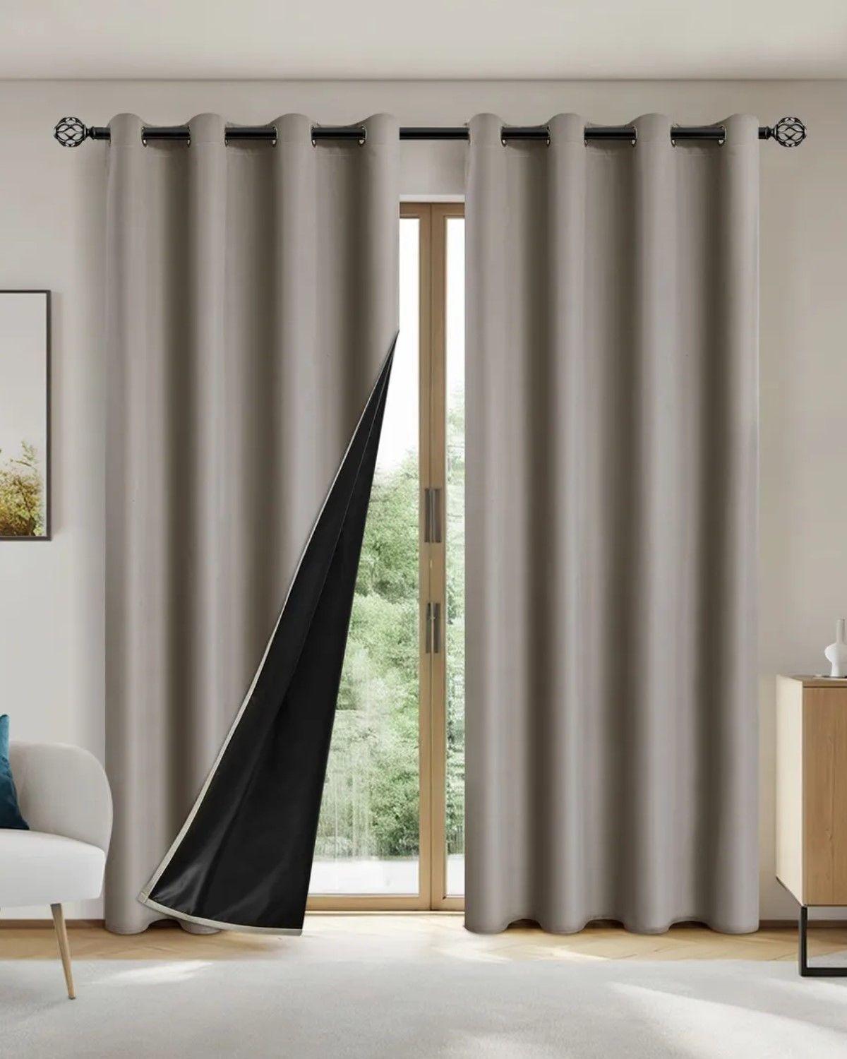 2 Paños Cortinas Blackout Engomada Tela Fresca BEIGE-1