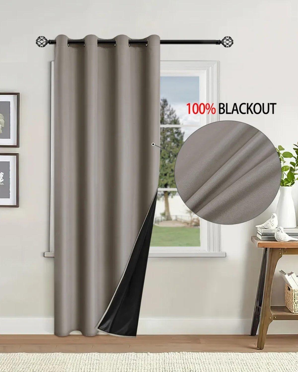 2 Paños Cortinas Blackout Engomada Tela Fresca BEIGE-3