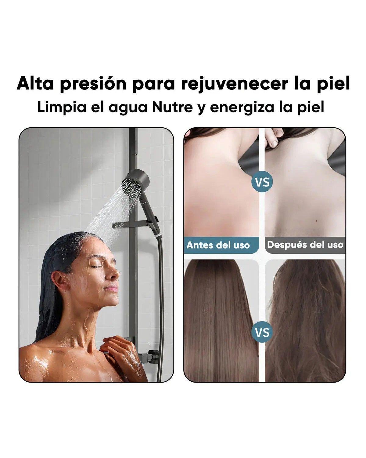 Regadera Mano Alta Presión 5 Modos con Filtro Antical Gris -3