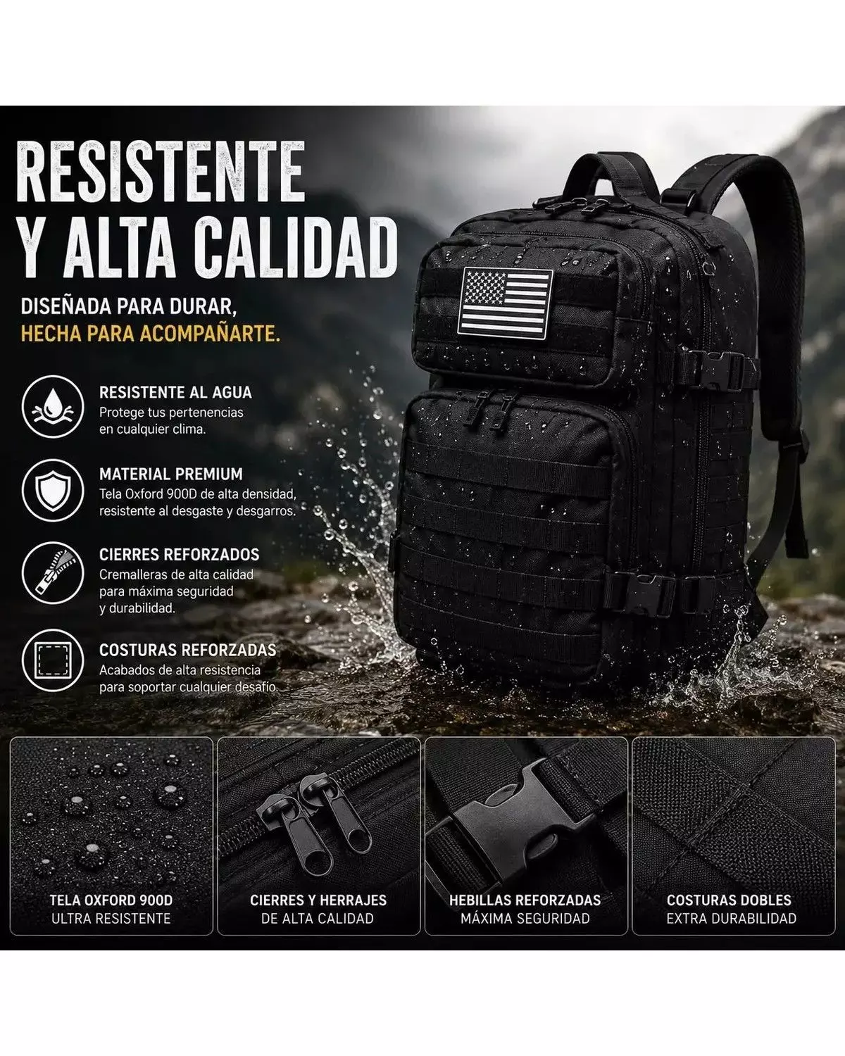 Mochila Tactica 50l Militar Multiusos Camping Notebook Color Negro-3