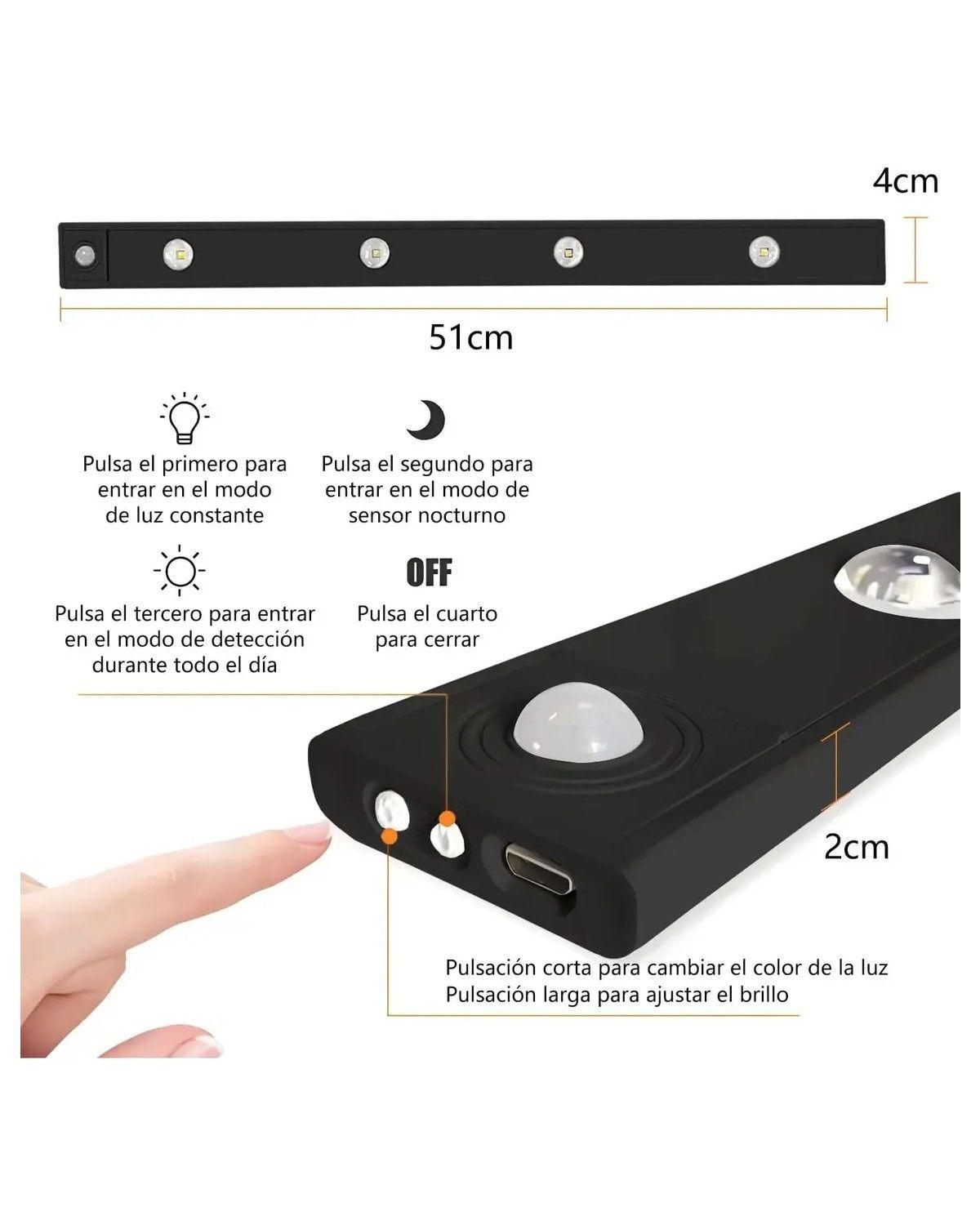 2pack 50cm Luz De Led Clóset Usb Con Sensor Movimiento-3