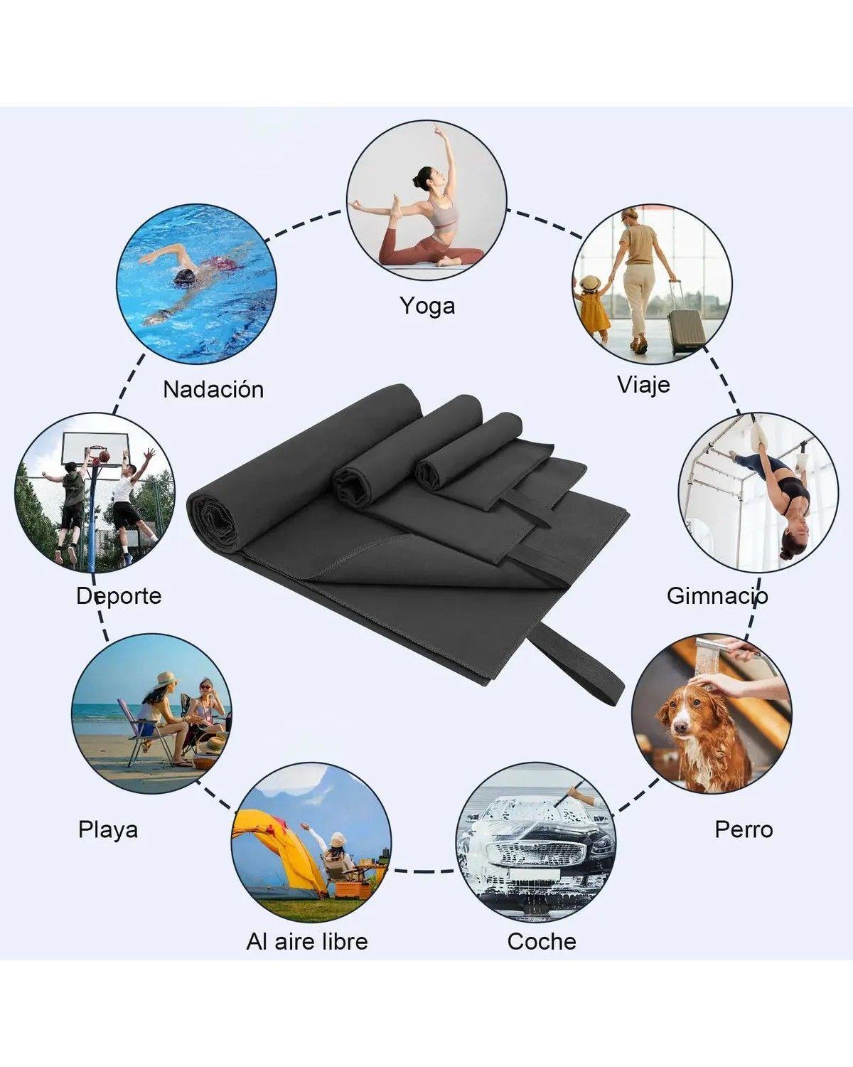 Pack de 3 Toallas de Microfibra Negras para Gimnasio y Viaje-1